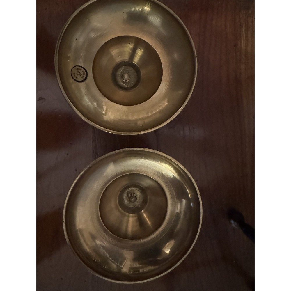 Vintage Pair Solid Brass Taper Candle Holders 5" Made in India MCM Home Decor - Picture 7 of 13